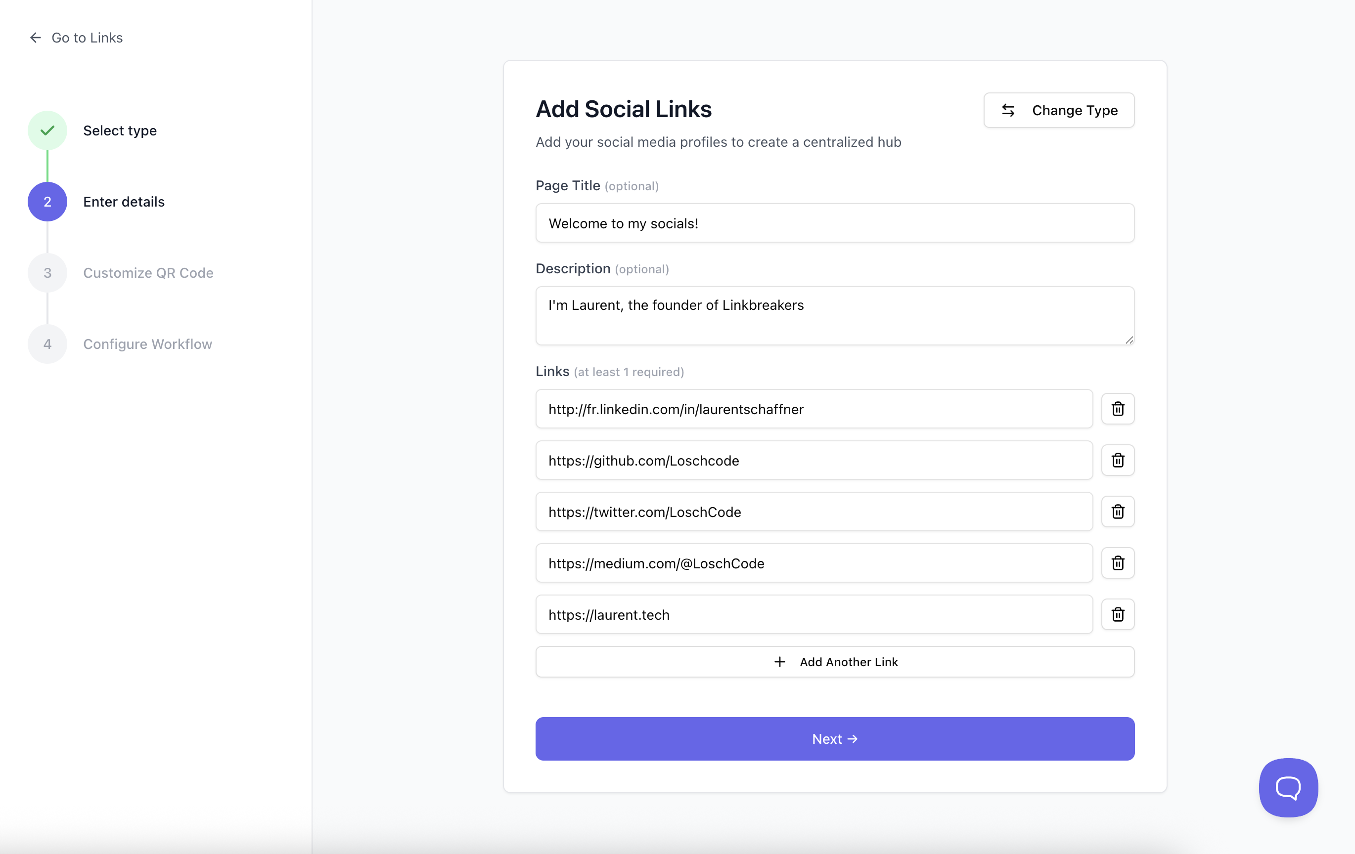 Link-in-bio page builder with unlimited links, social media profiles, and content organization for Instagram, TikTok, and all platforms