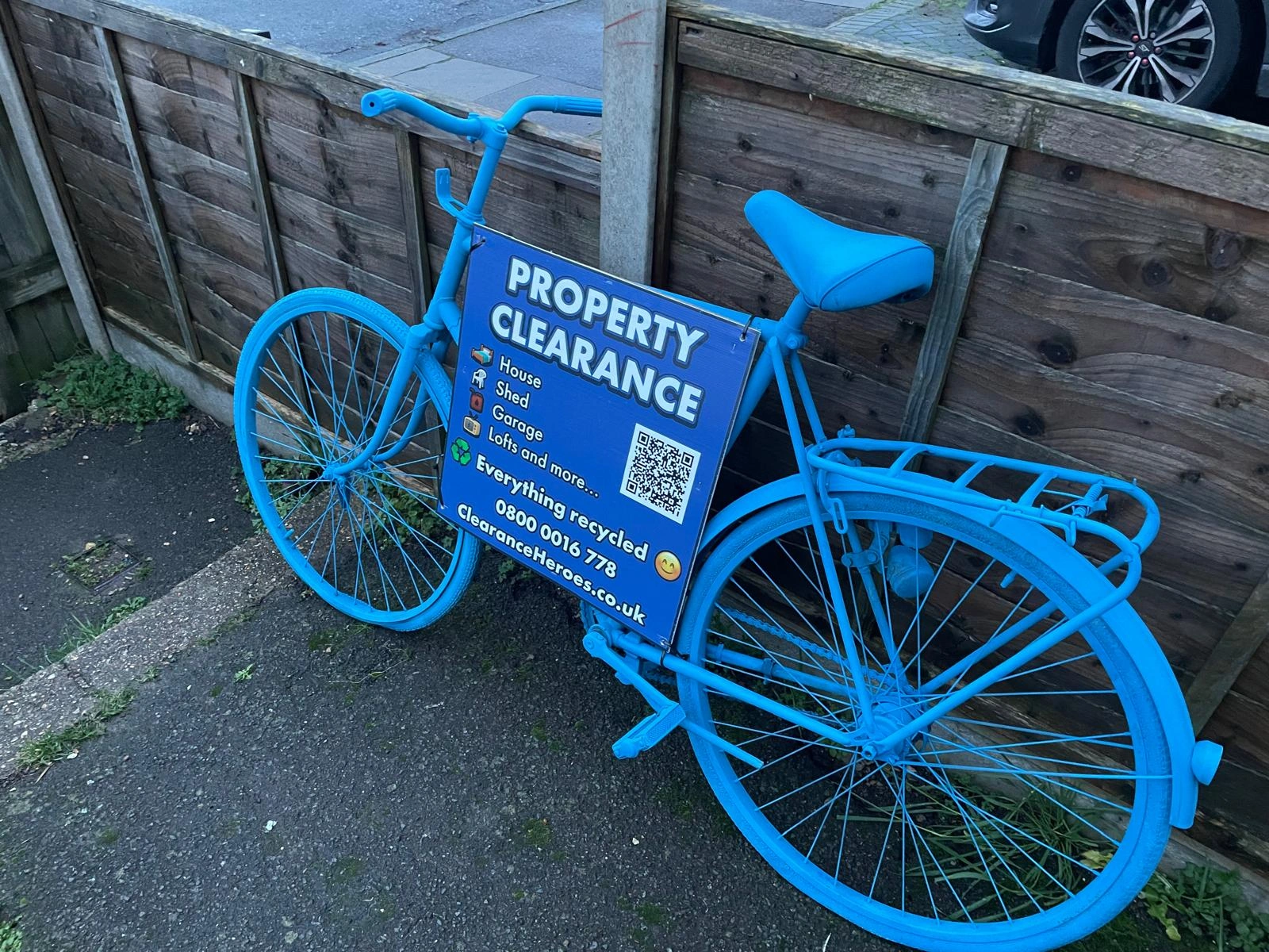 Clearance Heroes advertising bike with QR code